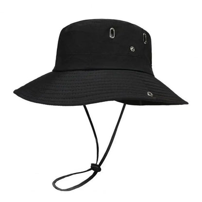 Quick-Dry Wide Brim Bucket Hat With Chin Rope