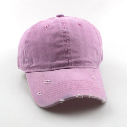 1pc Solid Distressed Perforated Mesh Washed Baseball Cap, Breathable Sun Protection Accessory For Spring And Summer, Adjustable