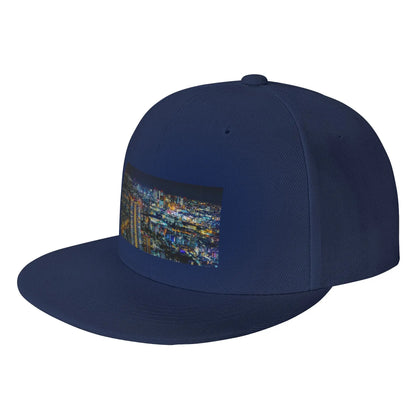 Vibrant Neon Cityscape Illuminated Skyscrapers Night Snapback Cap