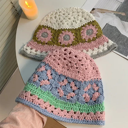 Women's Flower Knitted Crochet Bucket Hat