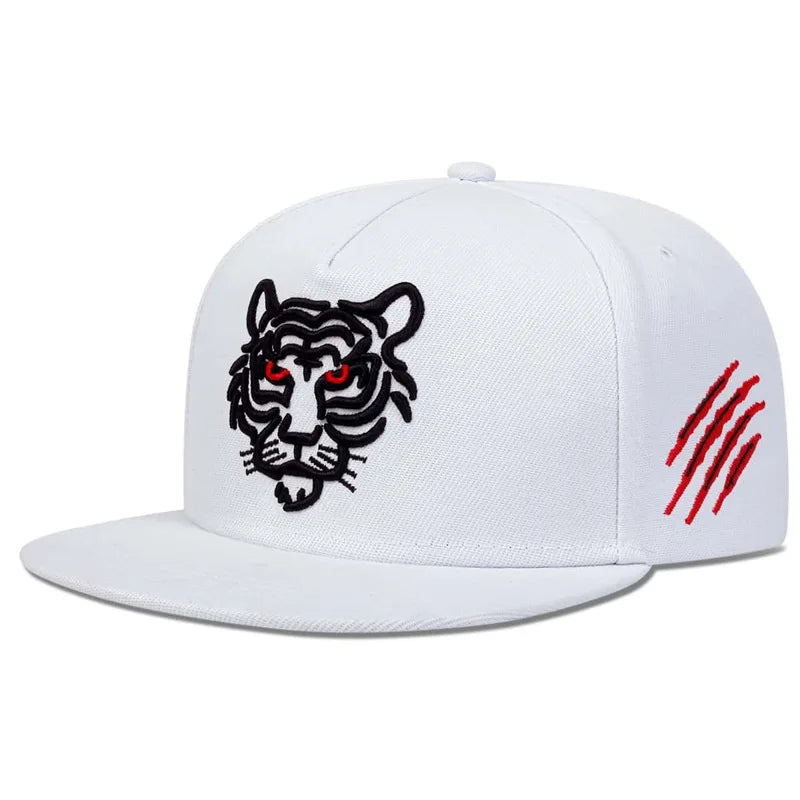 Black Tiger Embroidered Cotton Trucker Snapback cap