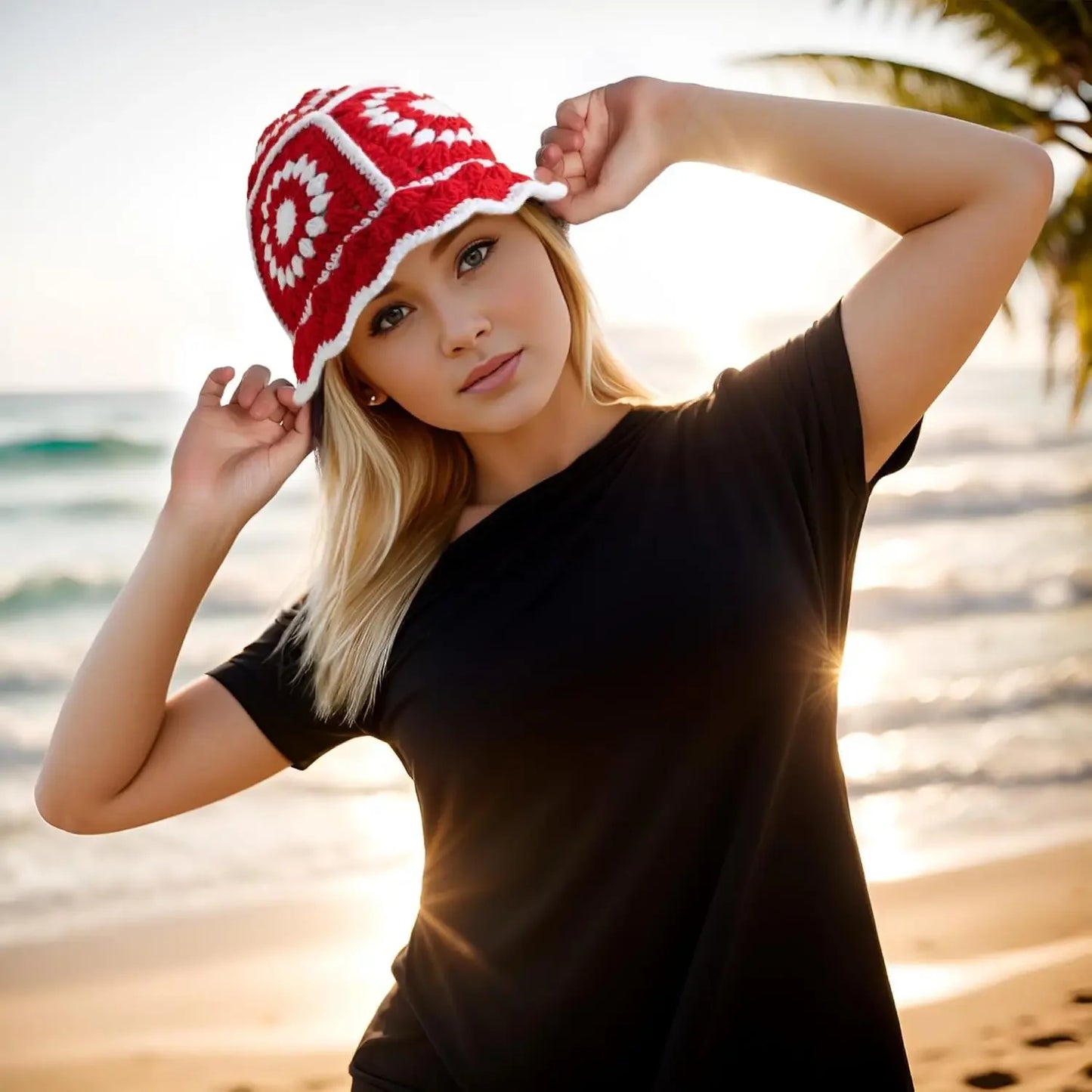 Women's Hollow Flower Crochet Bucket Hat