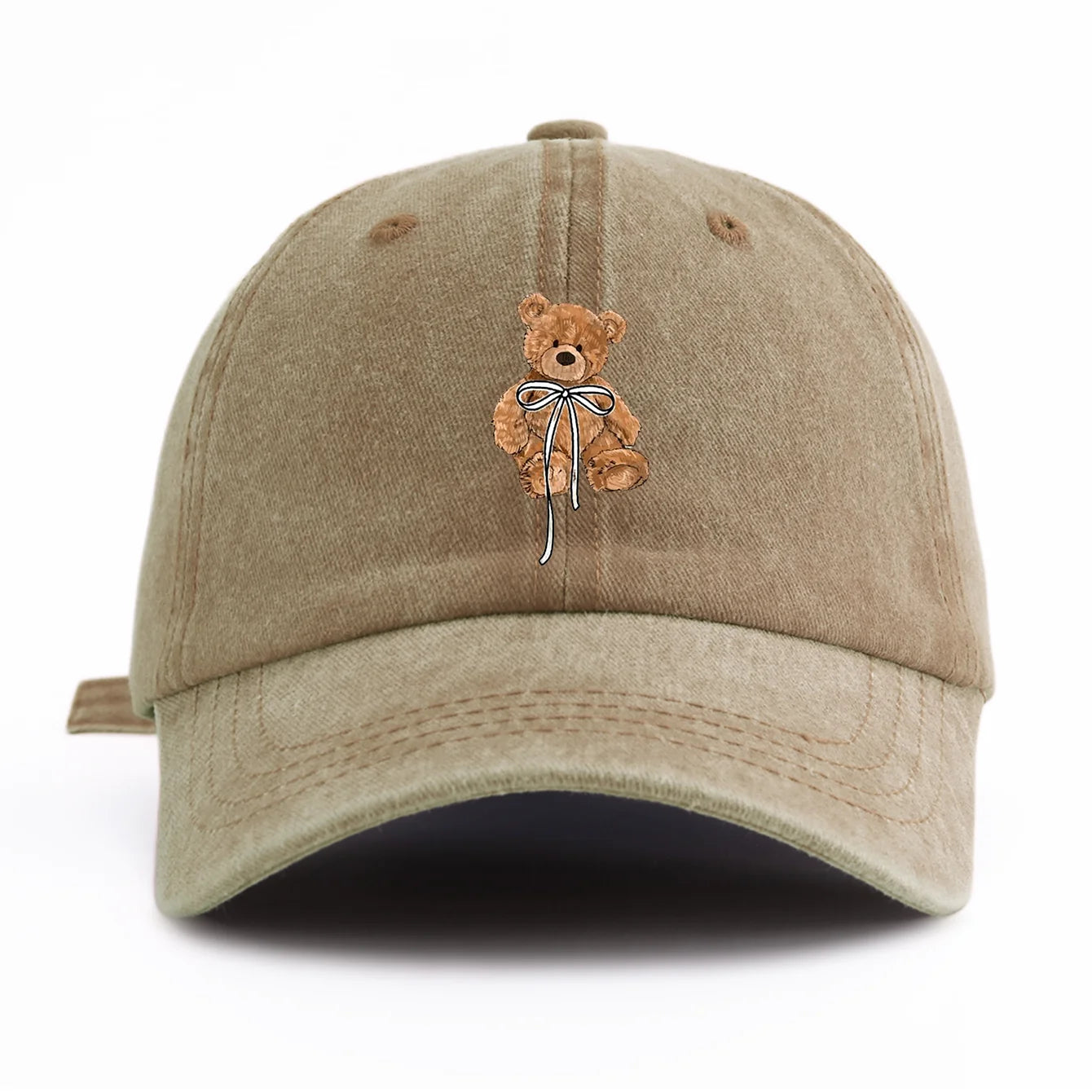 Minimalist Bow Bear Print Retro Washed Baseball Cap