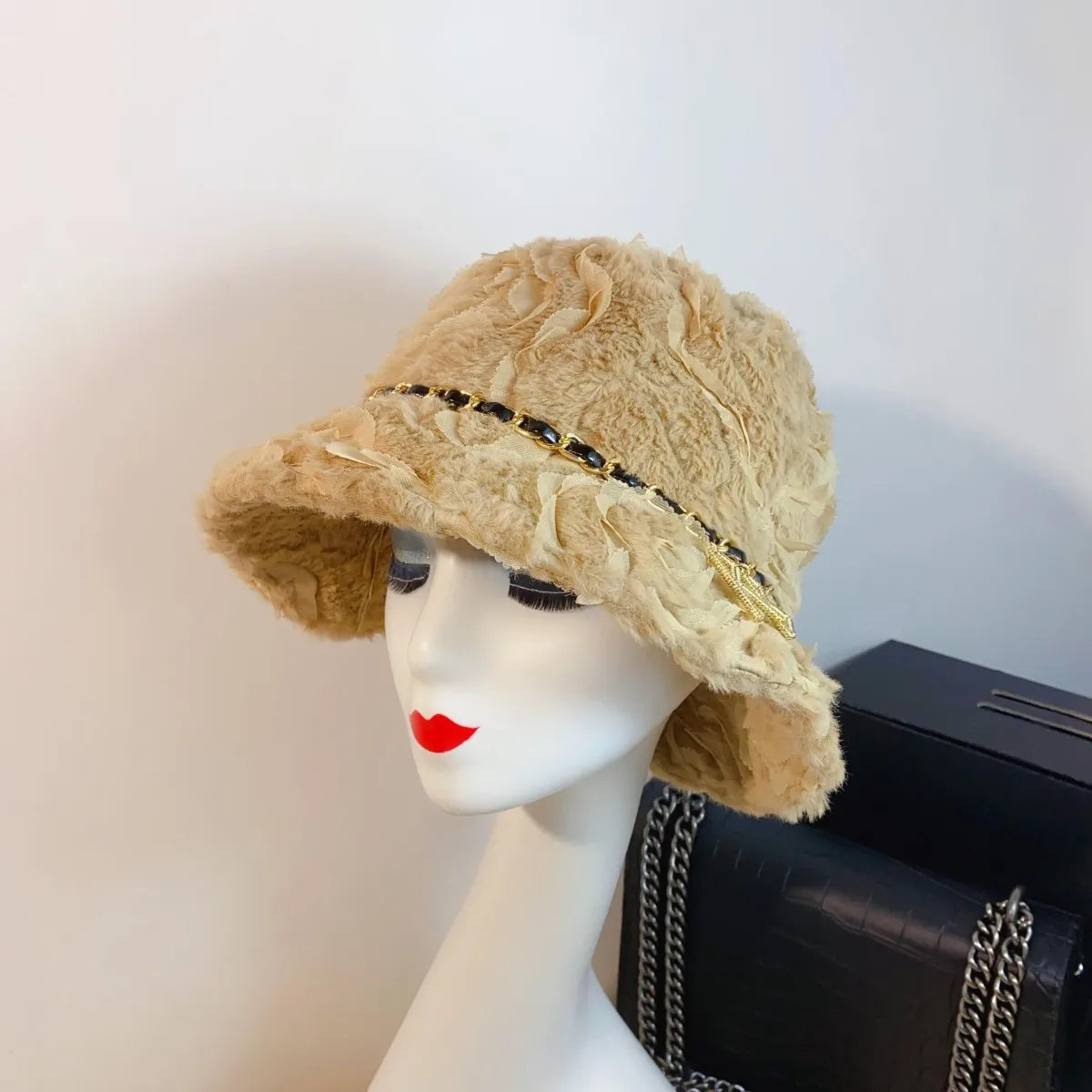 Women Lamb Fleece Rose Fisherman Bucket Hat