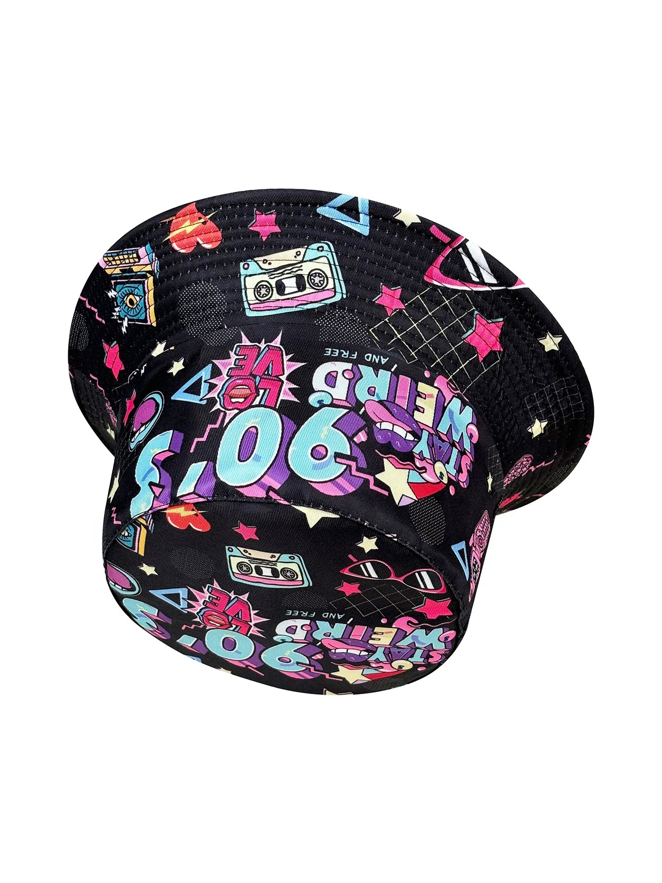Abstract Personality Tape Print Black 90S Style Bucket Hat