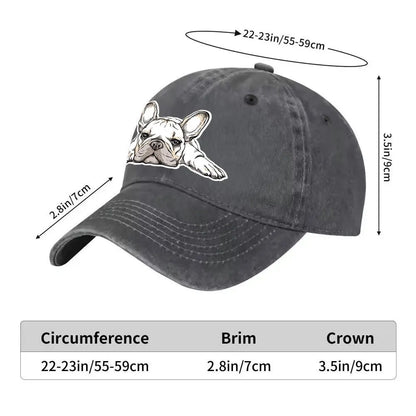 French Bulldog Washed Denim Baseball Cap