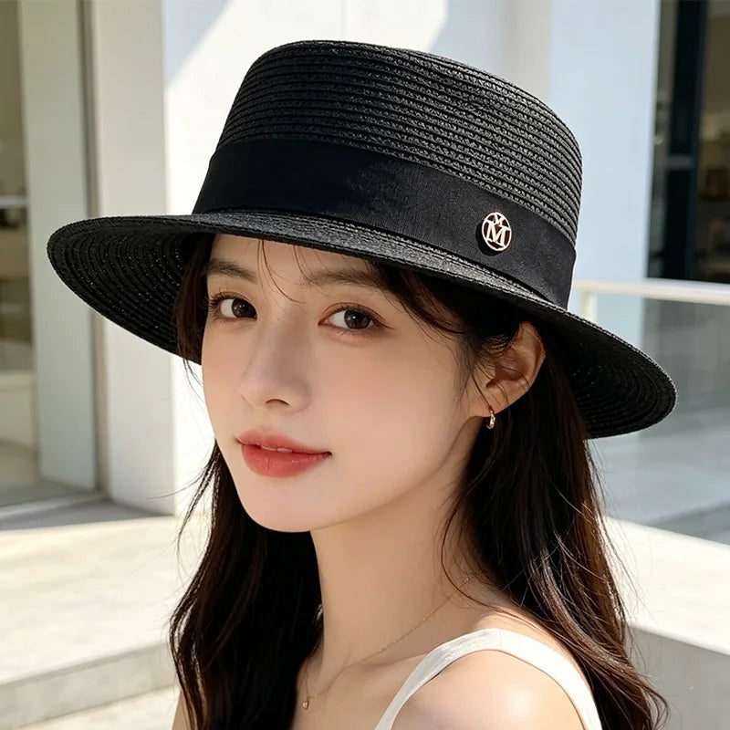 Ribbon Women's Beach Hat Summer Straw Sun Hats Size 56-58cm