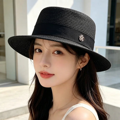 Ribbon Women's Beach Hat Summer Straw Sun Hats Size 56-58cm