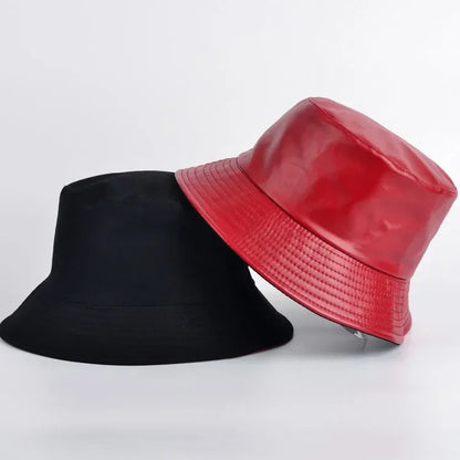 New Autumn Winter Pu Leather Cotton Bucket Hat