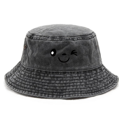 Vintage Winking Print Washed Bucket Hat