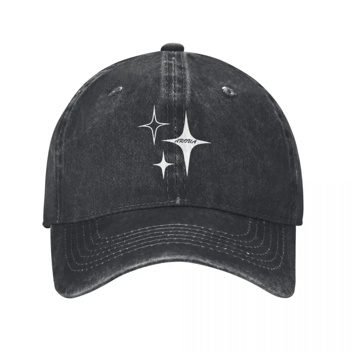White Star Print Denim Baseball Cap