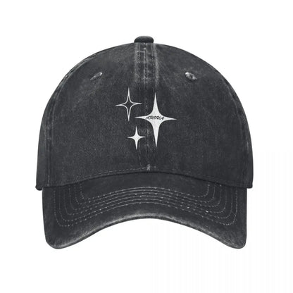 White Star Print Denim Baseball Cap