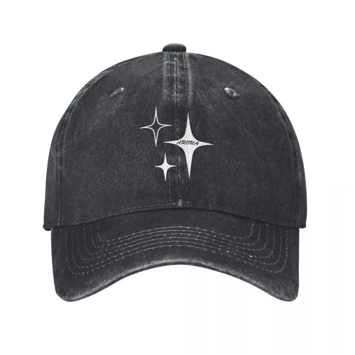 White Star Print Denim Baseball Cap