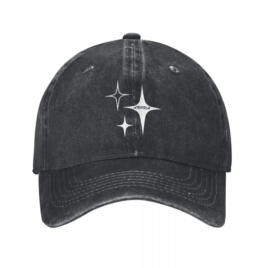 White Star Print Denim Baseball Cap