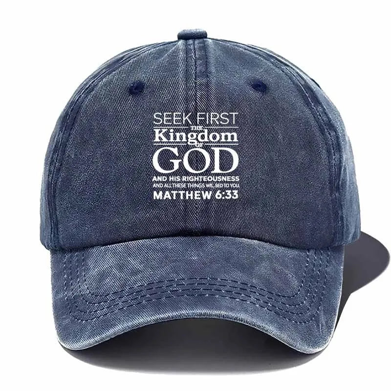 Seek First God Washed Baseball Cap
