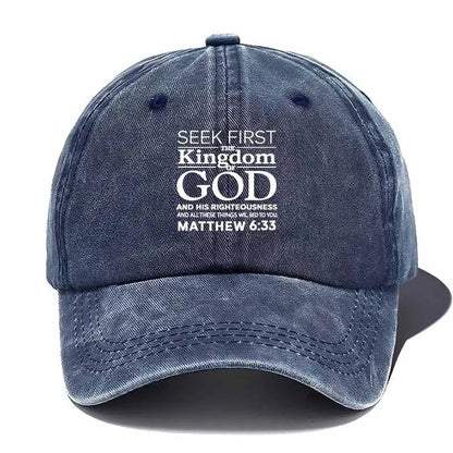 Seek First God Washed Baseball Cap