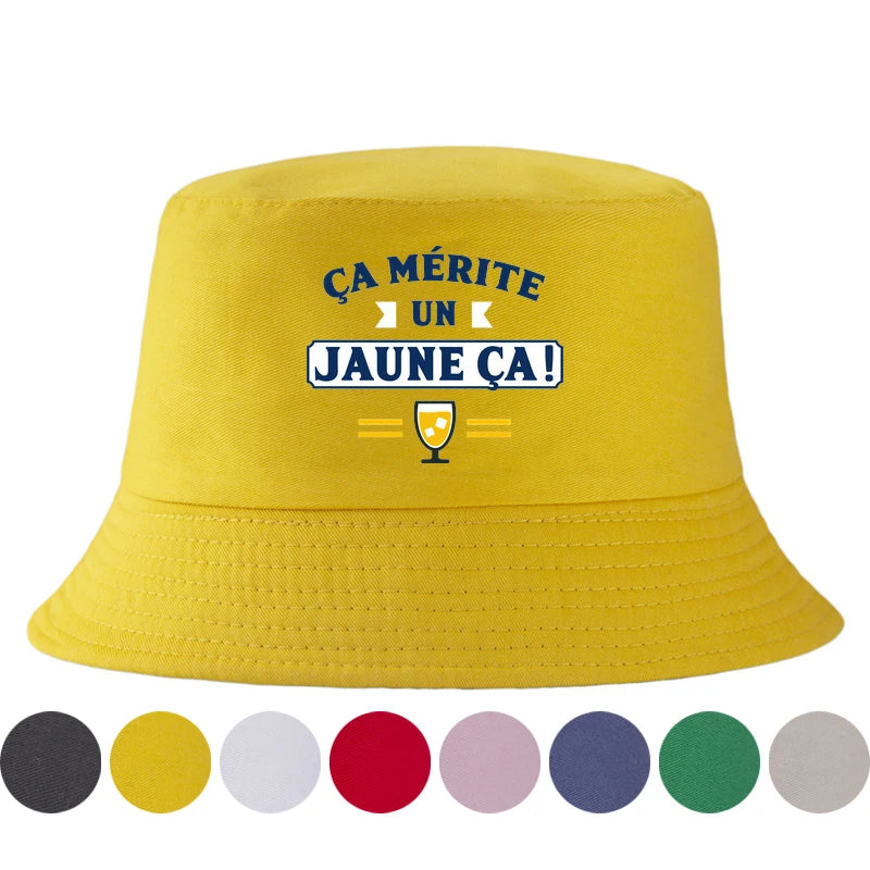 Yellow Beer Lover French Slogan Bucket Hat