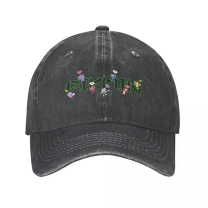 Retro Pikmin Family Fun Distressed Washed Denim Baseball Cap