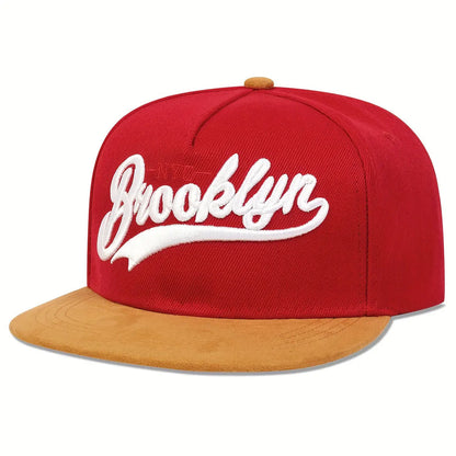 Brooklyn Embroidered Flat Brim Snapback Cap
