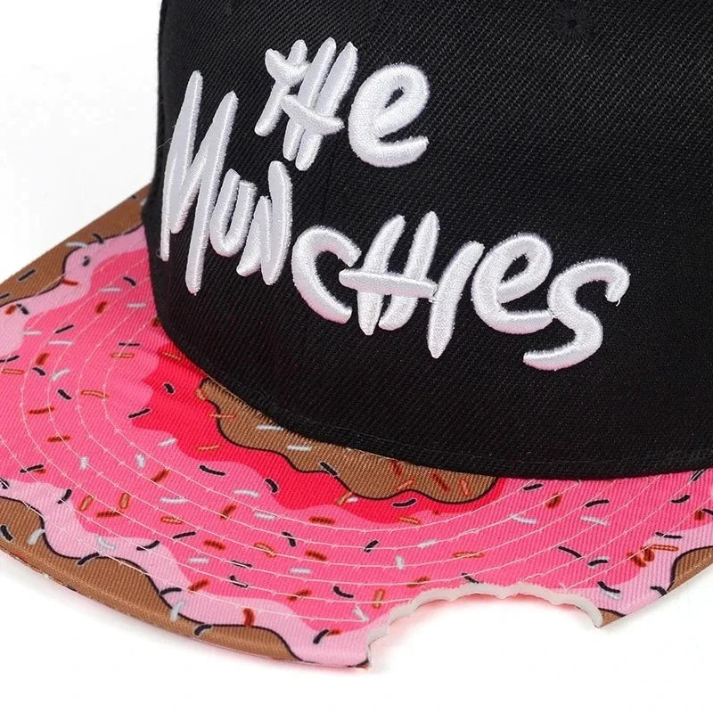 Doughnut Embroidered Flat Top Hip-Hop Snapback Cap