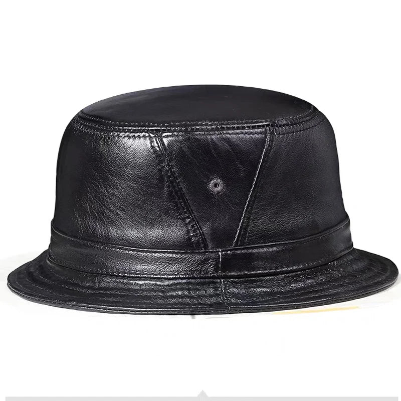 Man Real Leather Flat Bucket Hats