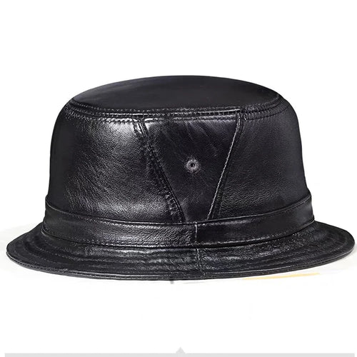 Man Real Leather Flat Bucket Hats