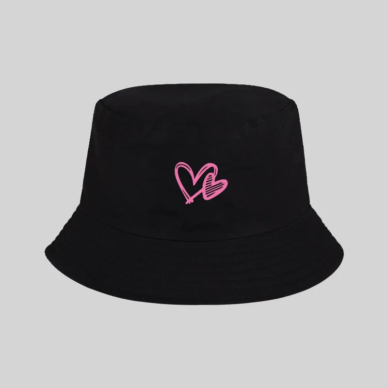 Pink Heart Pattern Casual Bucket Hat