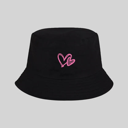 Pink Heart Pattern Casual Bucket Hat