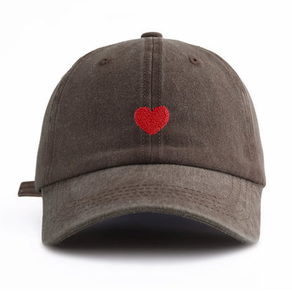 1pc Red Heart Embroidery Washed Baseball Cap For Adults