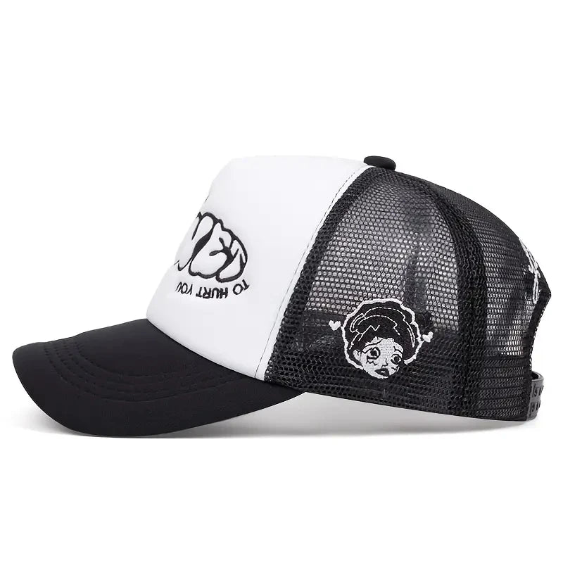 Crying Girl Embroidered Mesh Baseball Cap