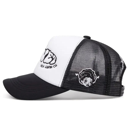 Crying Girl Embroidered Mesh Baseball Cap