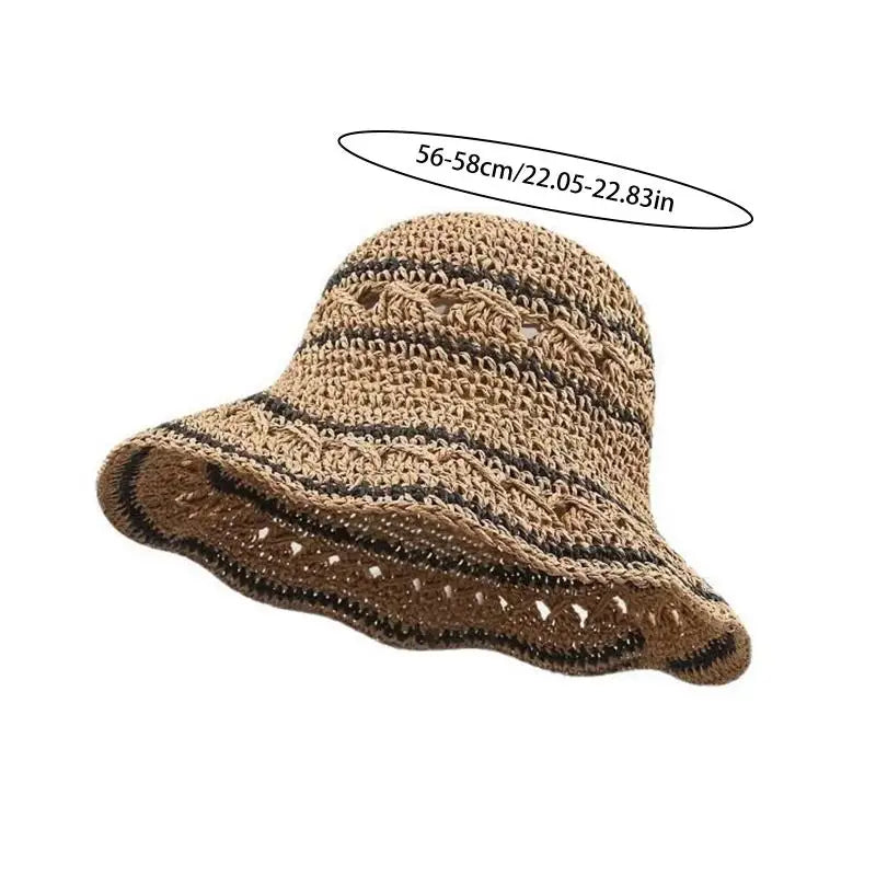 Striped Geometric Straw Bucket Hat