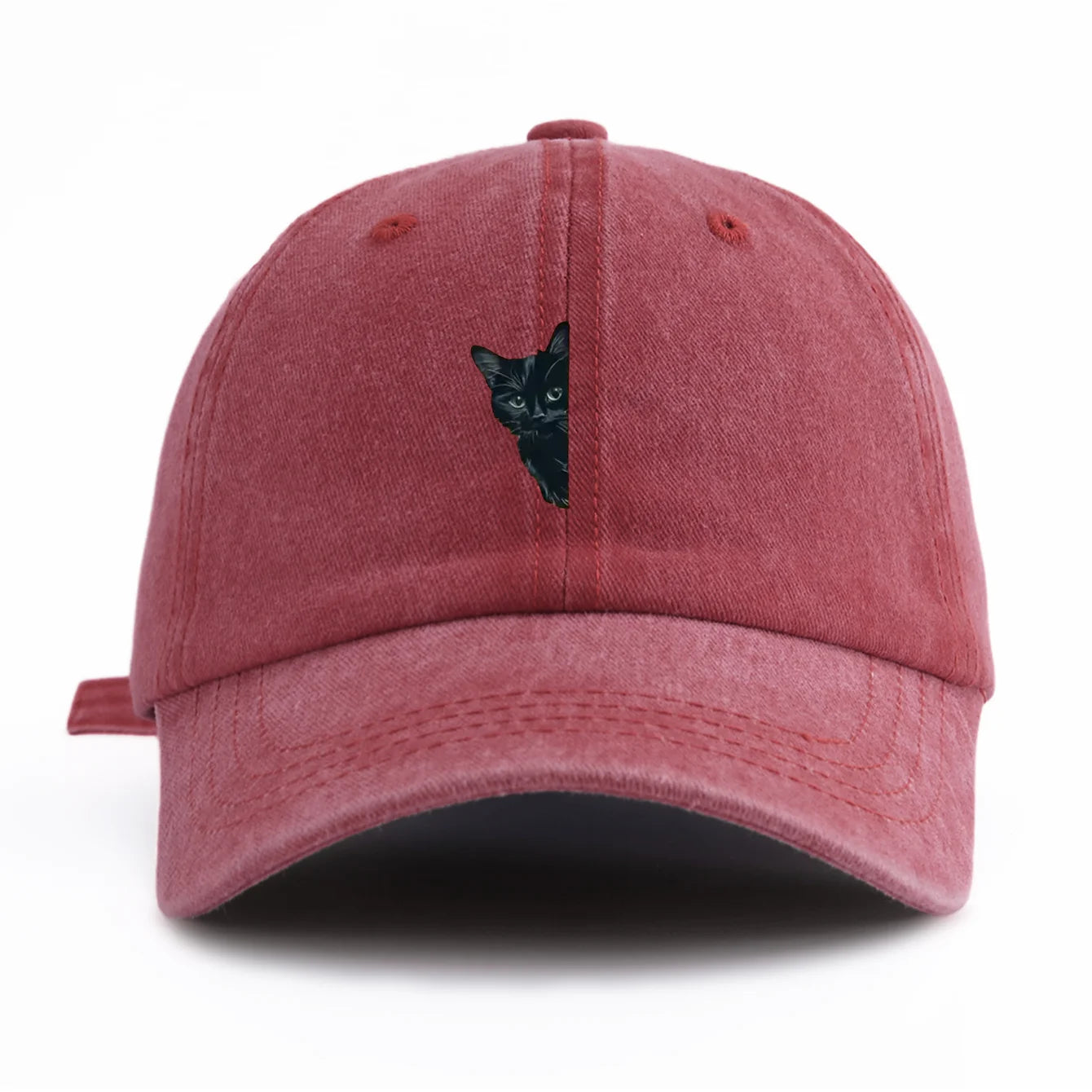 Black Cat Print Washed Baseball Cap