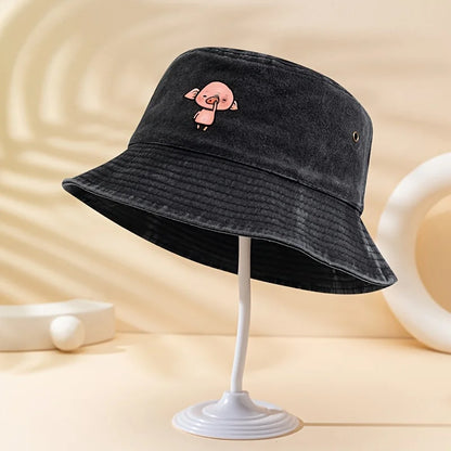 Pink Pig Print Bucket Hat