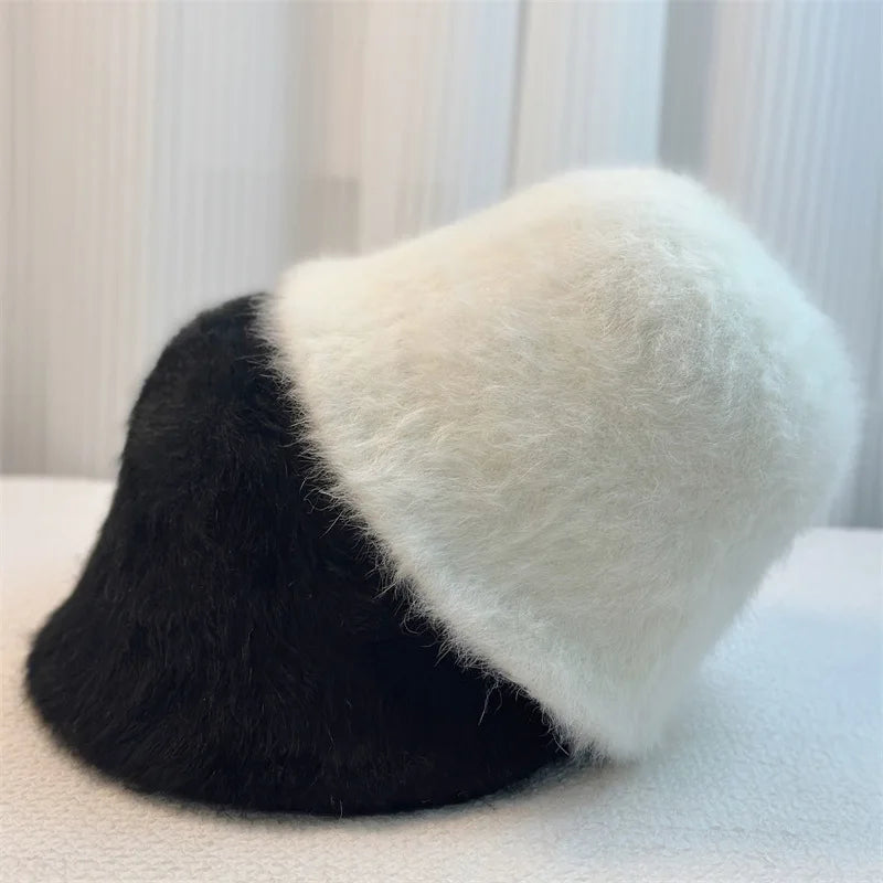 Rabbit Fur Hat Winter For Women Bucket Hat