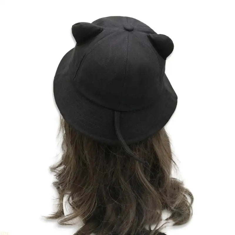 15Yc Lovely Fisherman Hat Cats Ear Tail Bucket Hats