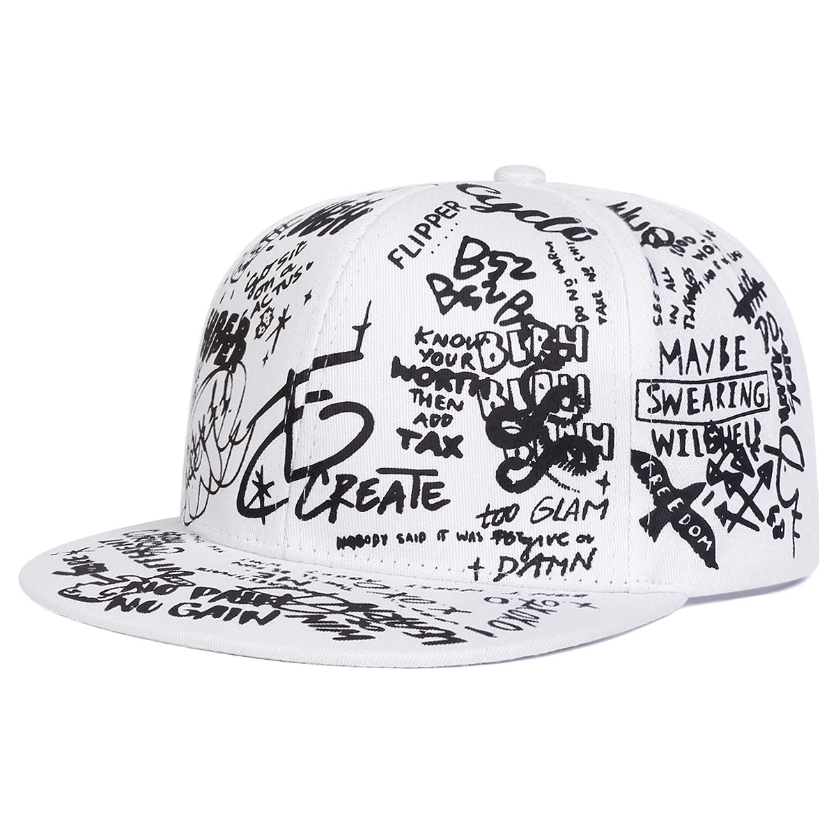 Black White Graffiti Print Snapback Cap