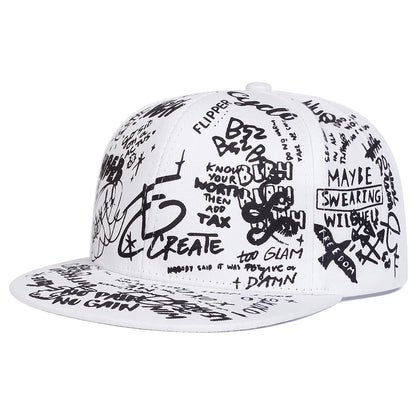 Black White Graffiti Print Snapback Cap