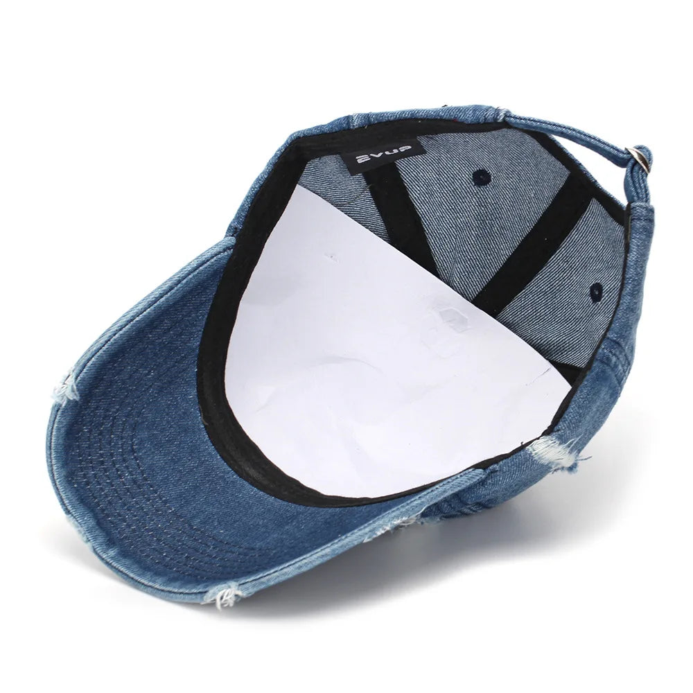 Spring Autumn Thick Soft Top Baseball Cap Washed Denim Hole Embossed Antique Korean Style Casual Fashion Sun Hat