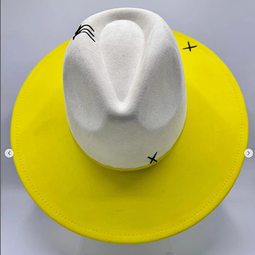 Suede Fedora Painting Felt Hats For Men And Women, Hand Sewn Fedora Adjustable Fall Winter Fashion Party Hats And Gifts Size 56-58CM