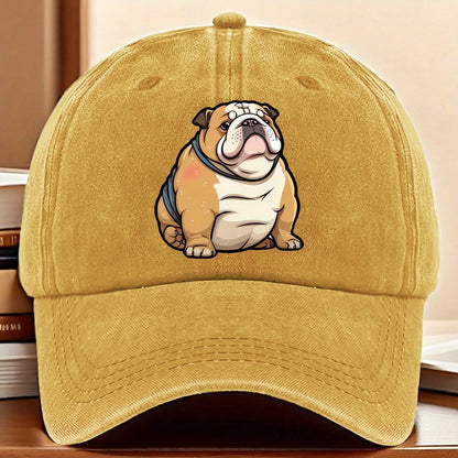 Funny Bulldog Washed Denim Baseball Cap