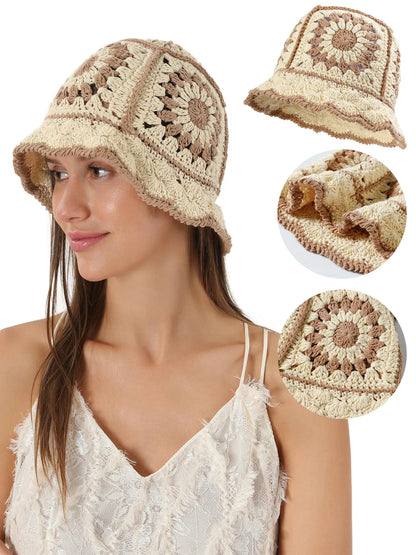 Women's Y2K Crochet Flower Bucket Hat