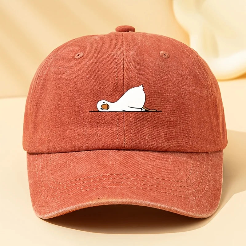 Lying Goose Print Vintage Washed Baseball Cap