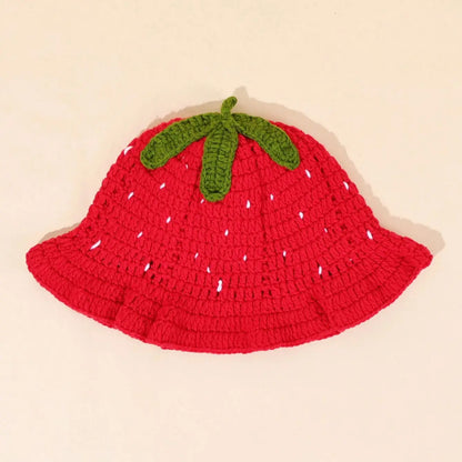 Women Strawberry Crochet Ruffle Fisherman Bucket Hat