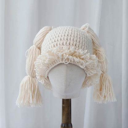 Women Y2K Braided Knitted Pullover Beanie Hat