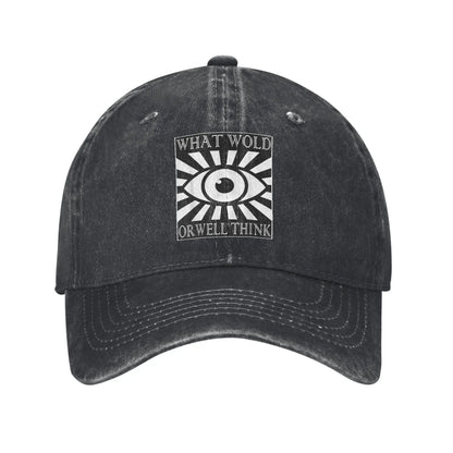 What Would Orwell Think Dystopian Fiction Distressed Denim Baseball Cap