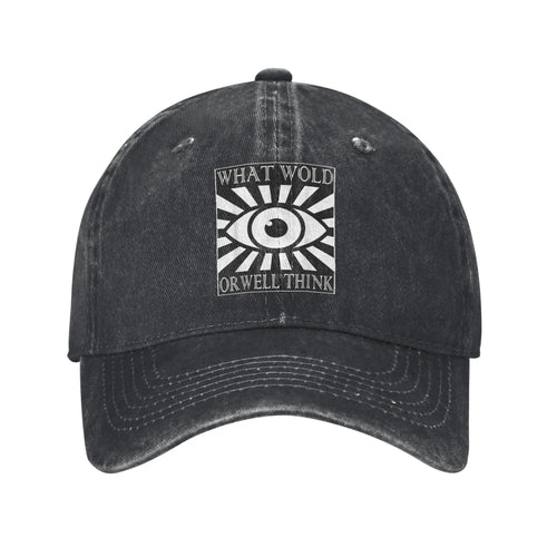 What Would Orwell Think Dystopian Fiction Distressed Denim Baseball Cap