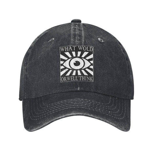 What Would Orwell Think Dystopian Fiction Distressed Denim Baseball Cap