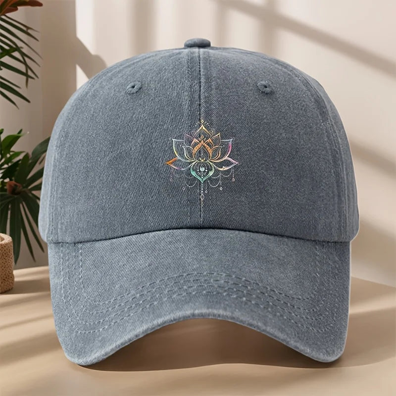 Vintage Lotus Print Washed Baseball Cap