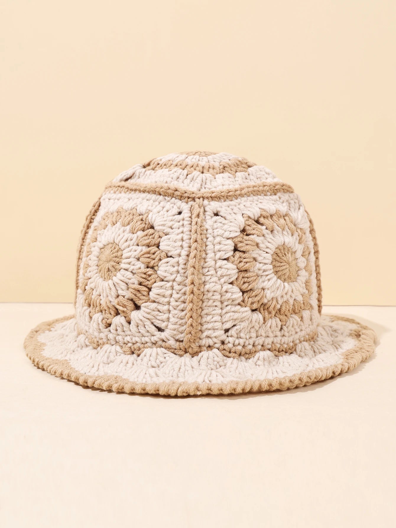 Women Vintage Geometric Crochet Bucket Hat